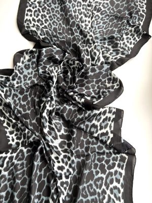 Gri Leopar Deluxe İpek Şal