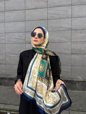 Versace Laci Yeşil İpek Şal